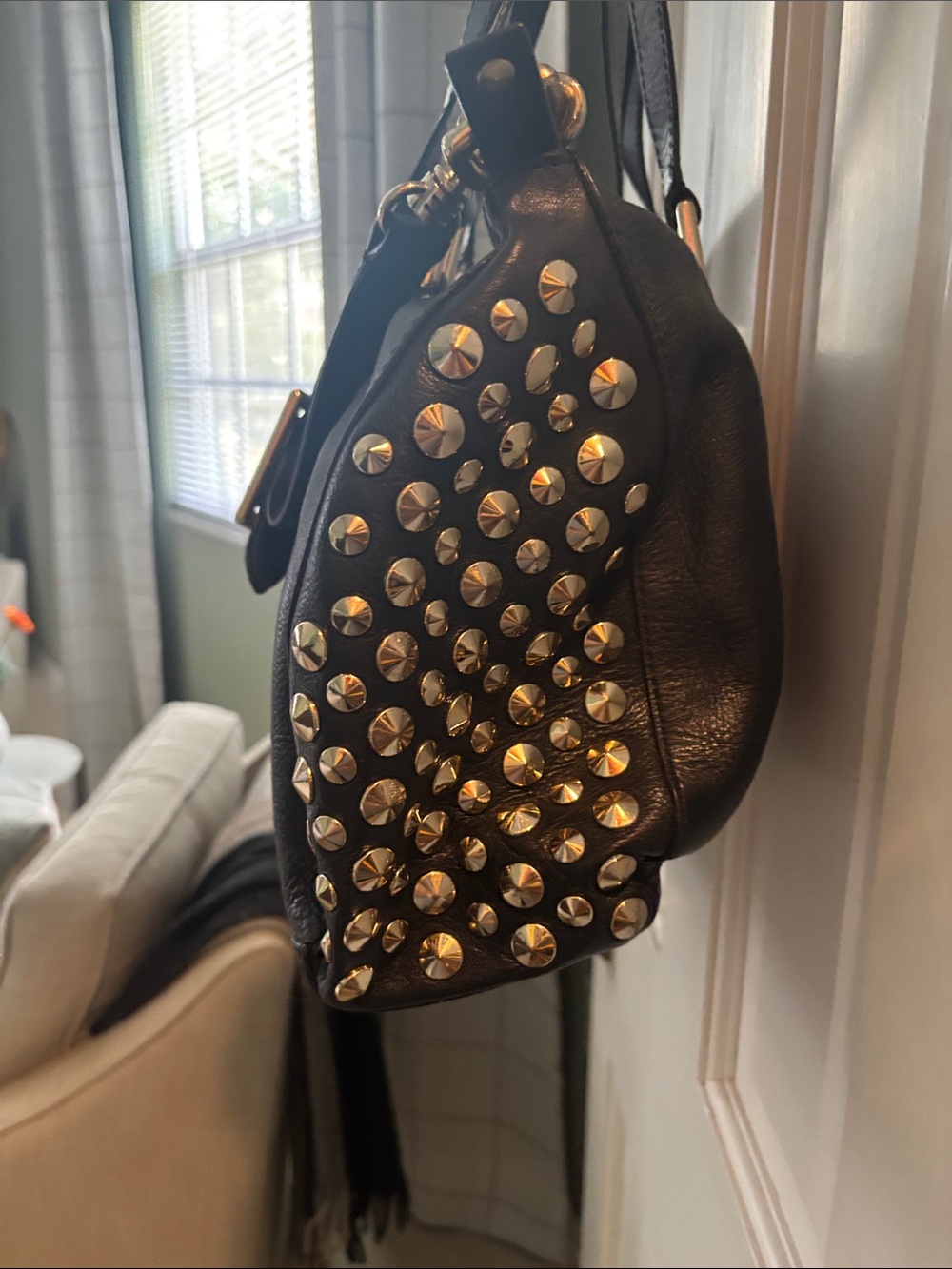 Juicy Couture Black Leather Shoulder Bag with Gold Studs - Picture 2 of 5